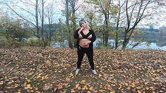 Eager Milf Bbw Indulges In Breast Play In A Public Park Near A Lake