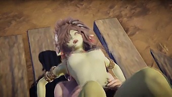 Arousing Encounter Featuring A Goblin Girl With Green Skin Who Moans Loudly