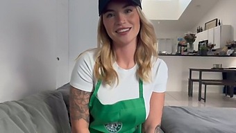 Barista With A Big Butt And Natural Large Breasts Has An Affair With A Stranger.